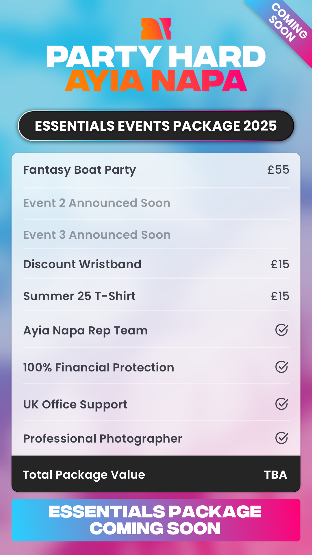 Ayia Napa Essentials Event Package 2025 - Coming Soon