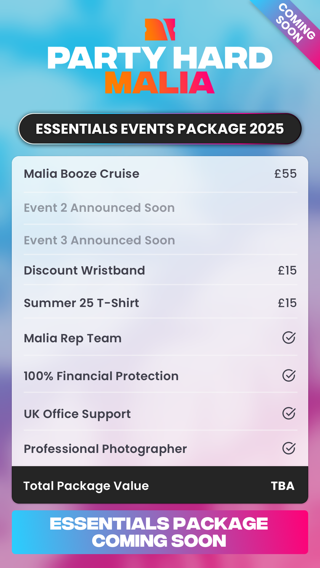 Malia Essentials Event Package 2025 - Coming Soon